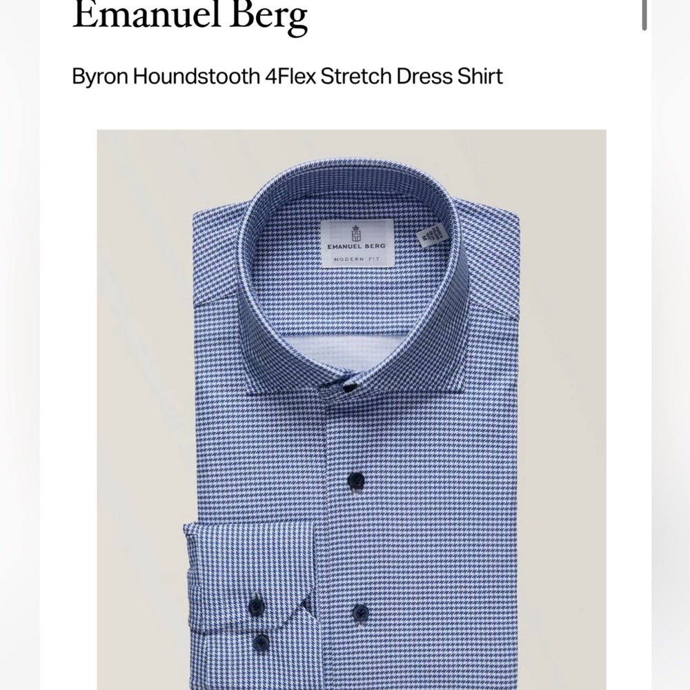 EMANUEL BERG Byron Houndstooth 4Flex Stretch Dress Shirt blue XXL like new
